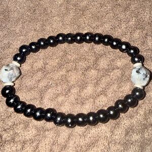 Black Beaded Bracelet With Natural Stone Accent Beads Minimalist Stack